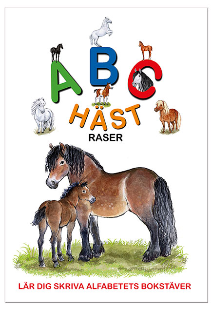 skrivbok, abc, alfabetet, häst, hästraser, målarbok, hästar, omslag, bara bokstäver
